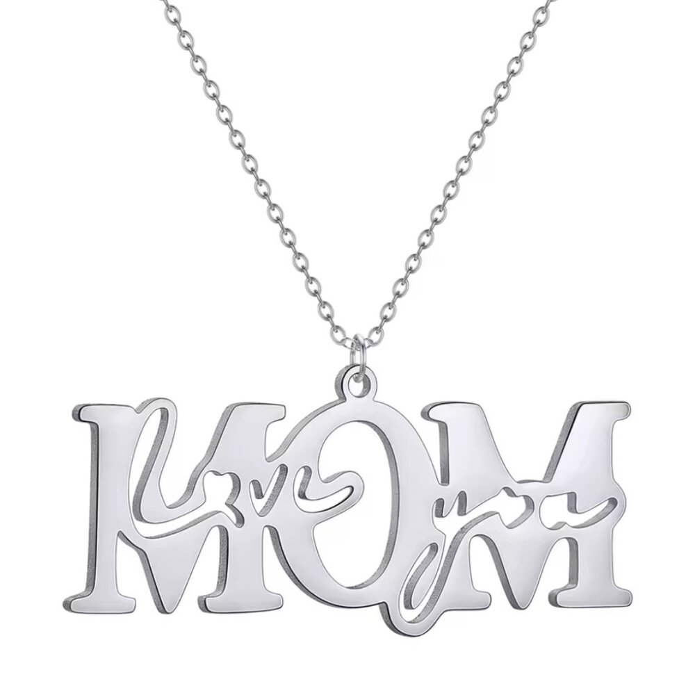 Stainless steel silver mom necklace